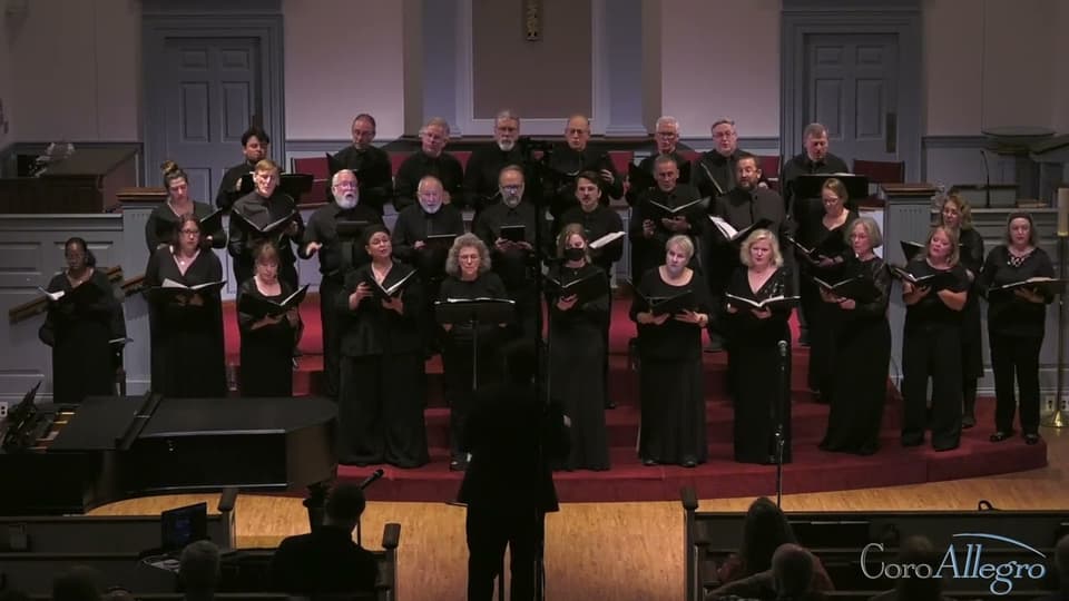 A still from CoroAllegro performing "Cry Me A River - words & music by Arthur Hamilton arranged by Jay Althouse"